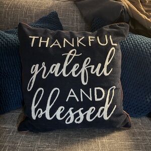Navy Thankful Grateful Blessed Pillow